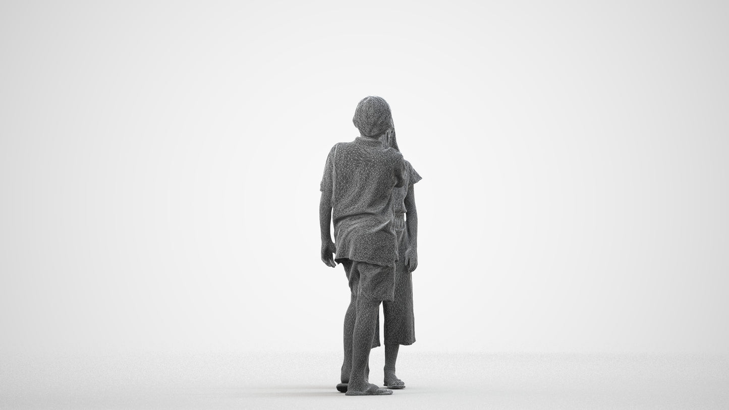 3D people model girl kids, scanned human for 3ds Max rendering, wireframe side view