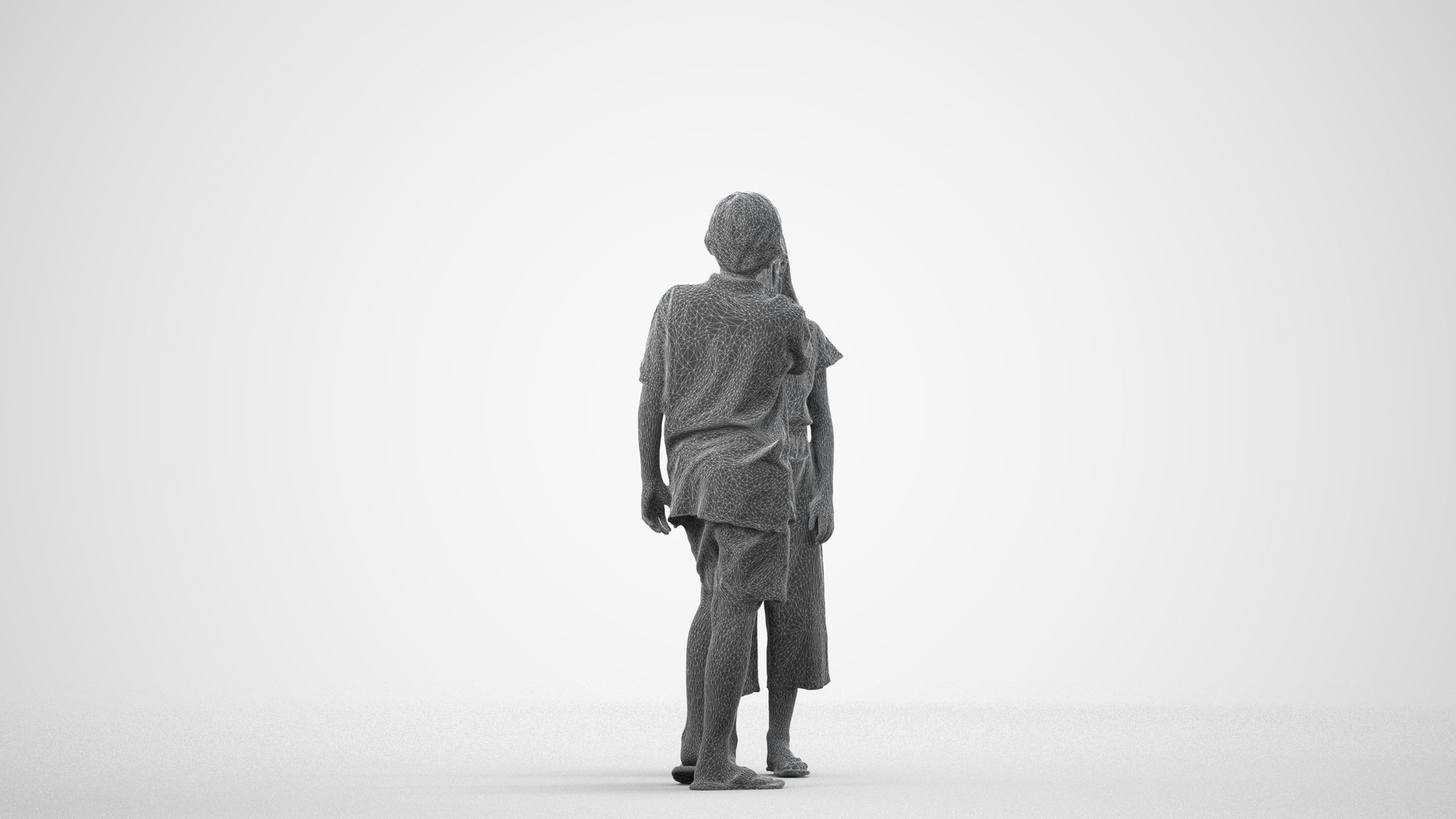 3D people model girl kids, scanned human for 3ds Max rendering, wireframe side view