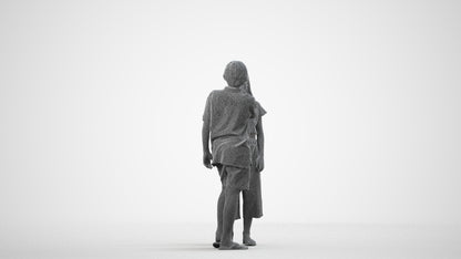 3D people model girl kids, scanned human for 3ds Max rendering, wireframe side view