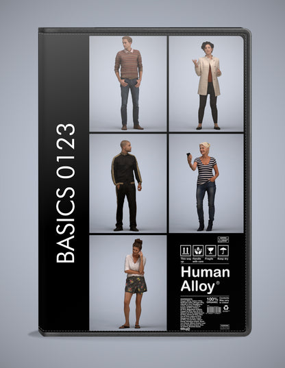 3D human models standing bundle, 5 photogrammetry scanned people for archviz