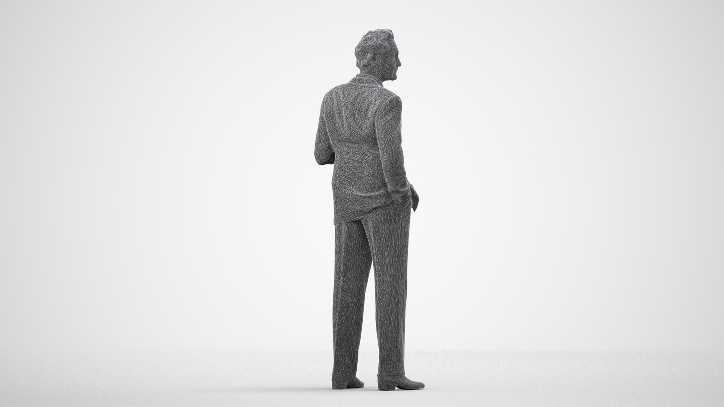 3D scanned man business, photorealistic archviz people for Enscape and SketchUp, wireframe front view