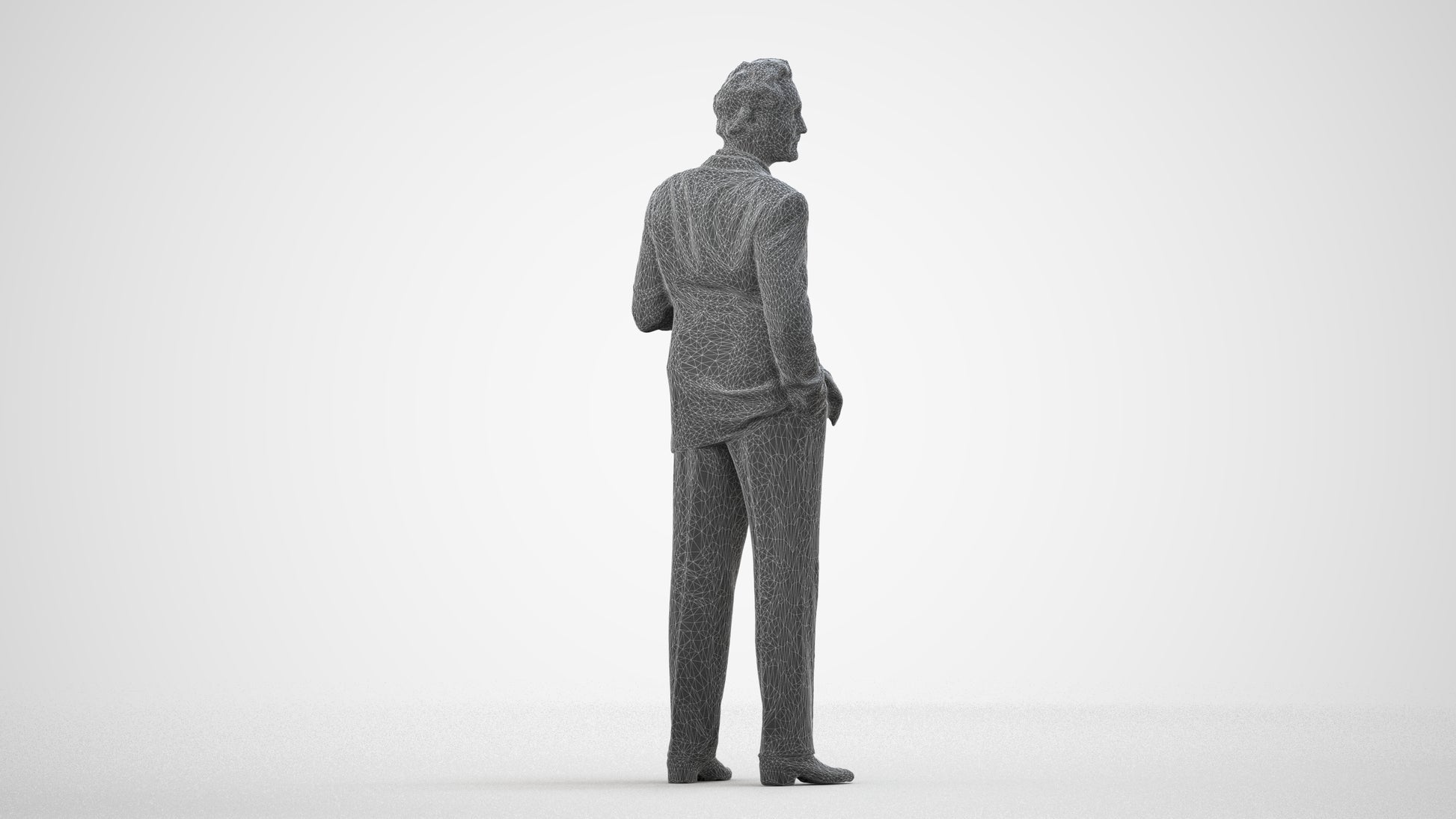 3D scanned man business, photorealistic archviz people for Enscape and SketchUp, wireframe front view