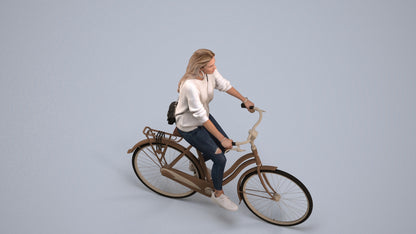 realistic 3D woman casual cycling, scanned archviz people for Blender and 3ds Max, back view render