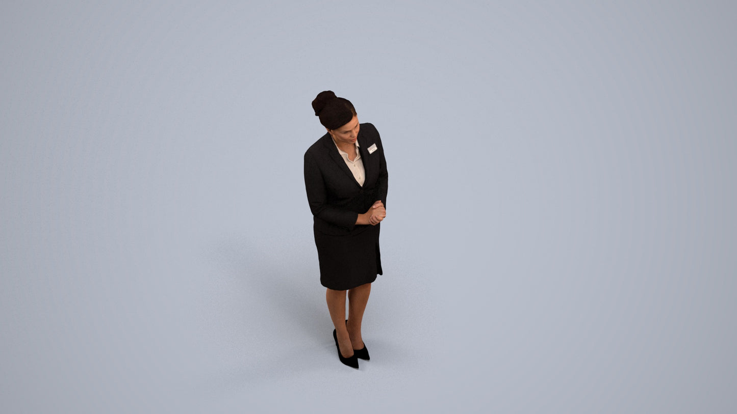 3D scanned woman standing, photorealistic archviz people for Enscape and SketchUp, back view render