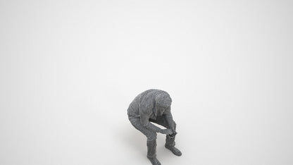 realistic 3D human man casual sitting, archviz people FBX OBJ for Blender, wireframe three-quarter view