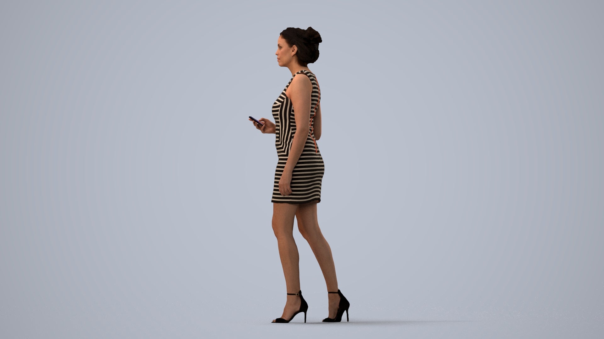 scanned 3D woman casual walking, photogrammetry people for Enscape and V-Ray, three-quarter view render