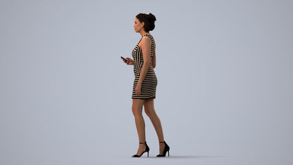 scanned 3D woman casual walking, photogrammetry people for Enscape and V-Ray, three-quarter view render