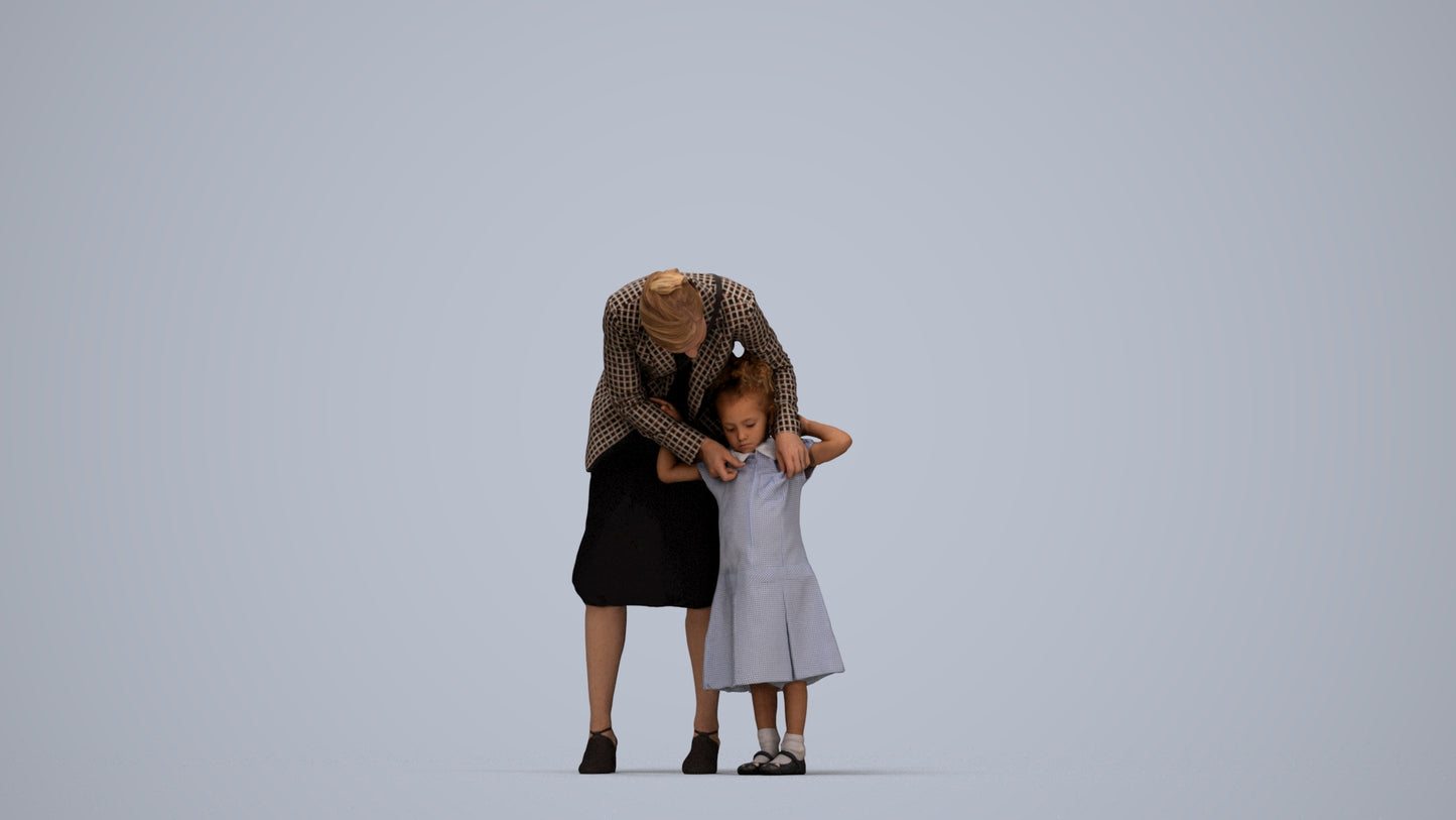 realistic 3D human girl casual kids, archviz people FBX OBJ for Blender, top-down view render
