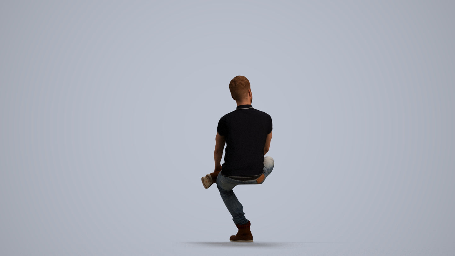 realistic 3D man casual sitting, scanned archviz people for Blender and 3ds Max, front view render