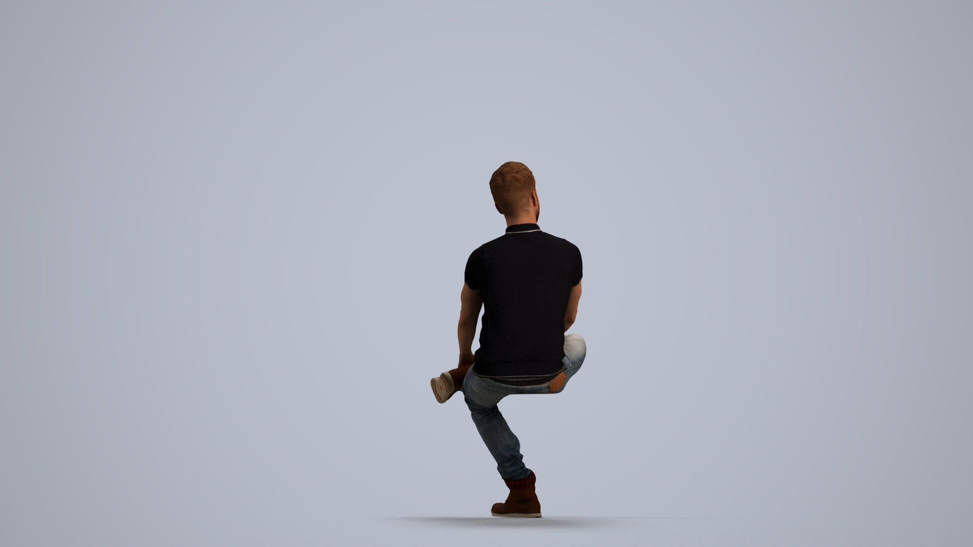 realistic 3D man casual sitting, scanned archviz people for Blender and 3ds Max, front view render
