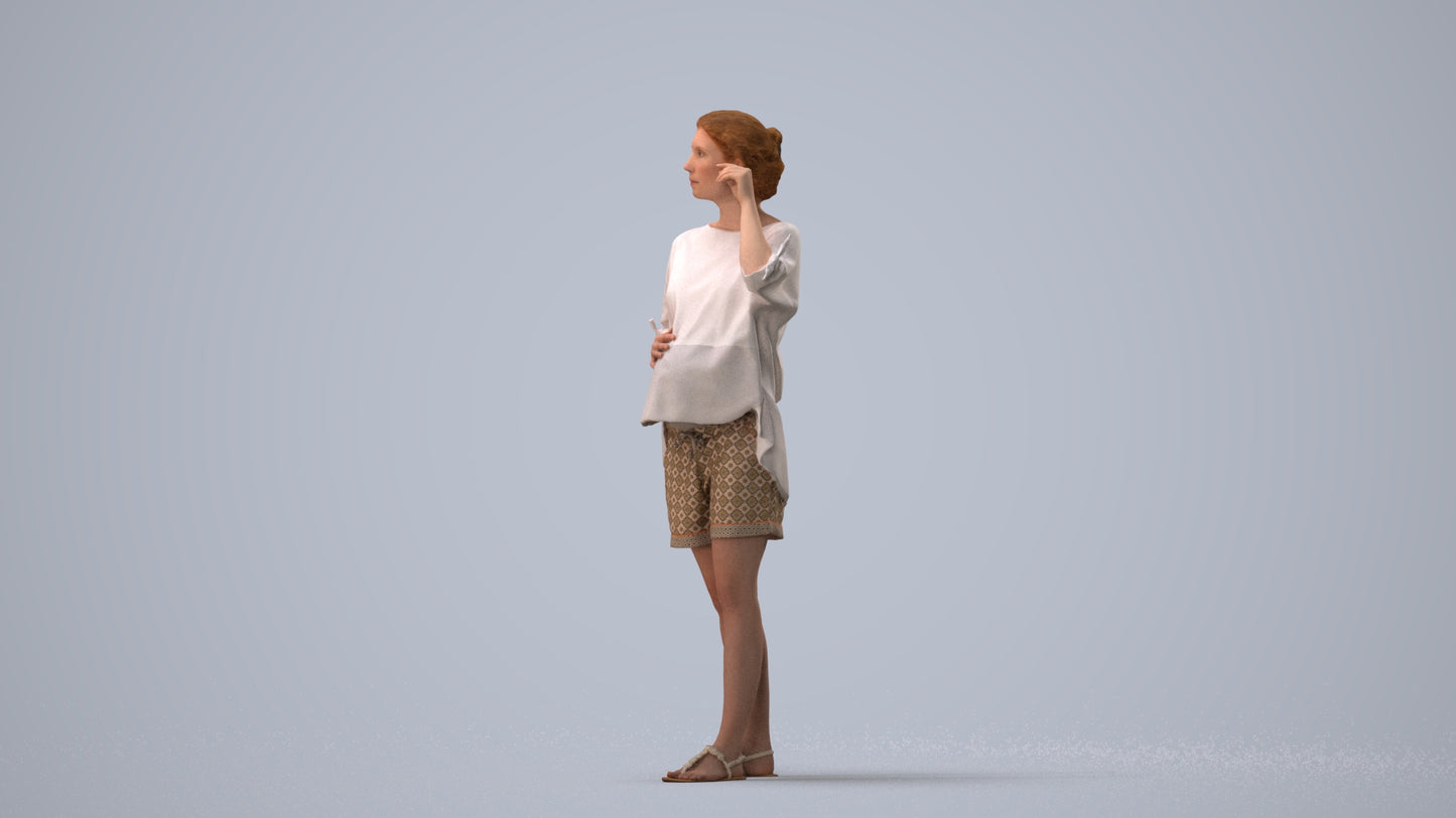 realistic 3D people woman casual standing, render-ready for V-Ray and Corona, FBX OBJ, three-quarter view render