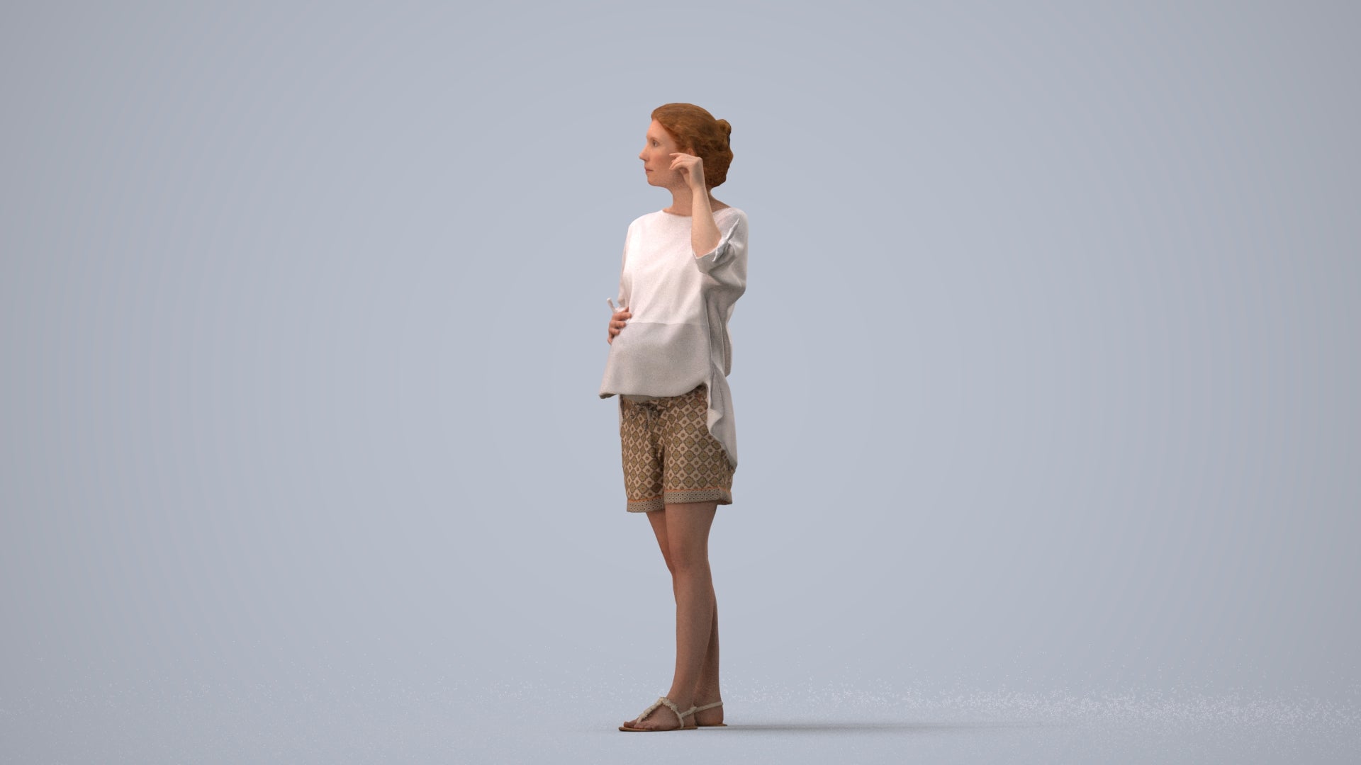 realistic 3D people woman casual standing, render-ready for V-Ray and Corona, FBX OBJ, three-quarter view render