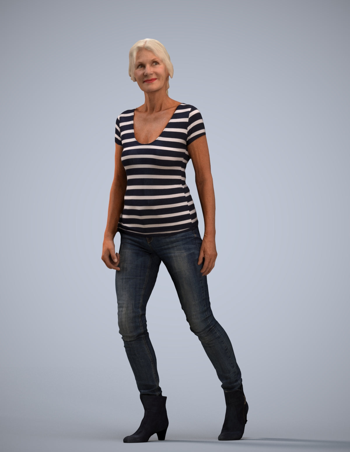 realistic 3D people senior woman casual walking, render-ready for V-Ray and Corona, FBX OBJ