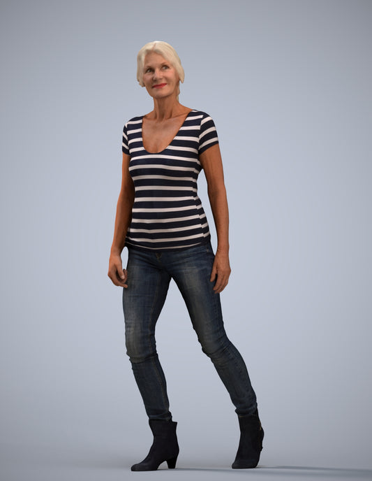 realistic 3D people senior woman casual walking, render-ready for V-Ray and Corona, FBX OBJ