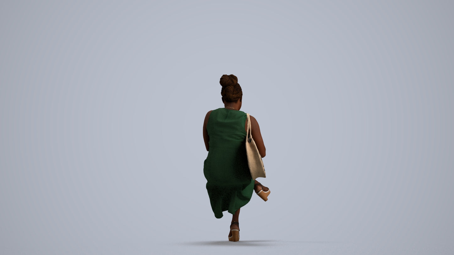 realistic 3D woman casual sitting, scanned archviz people for Blender and 3ds Max, front view render