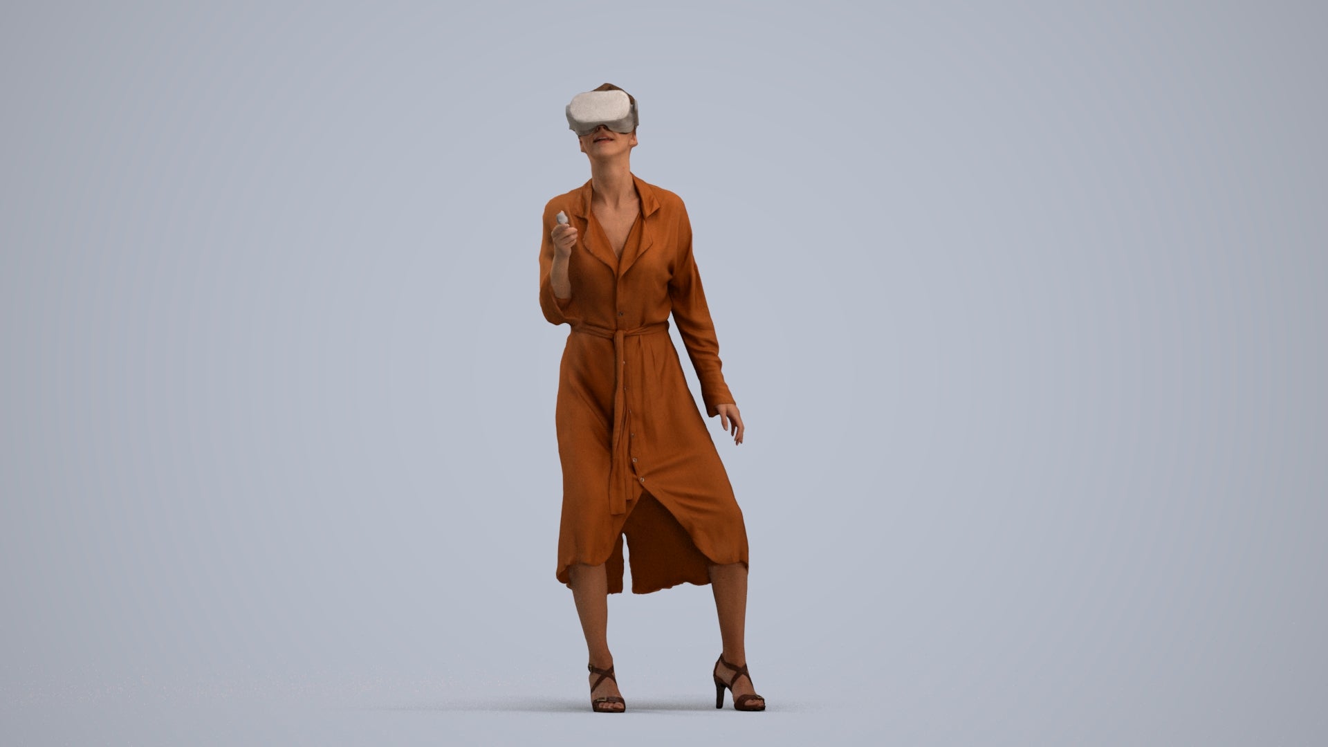 3D human model woman casual standing, photogrammetry scanned person for archviz, standing pose render