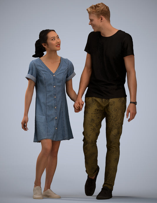 3D people model woman casual couple, scanned human for 3ds Max rendering