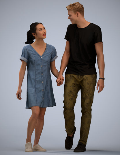 3D people model woman casual couple, scanned human for 3ds Max rendering