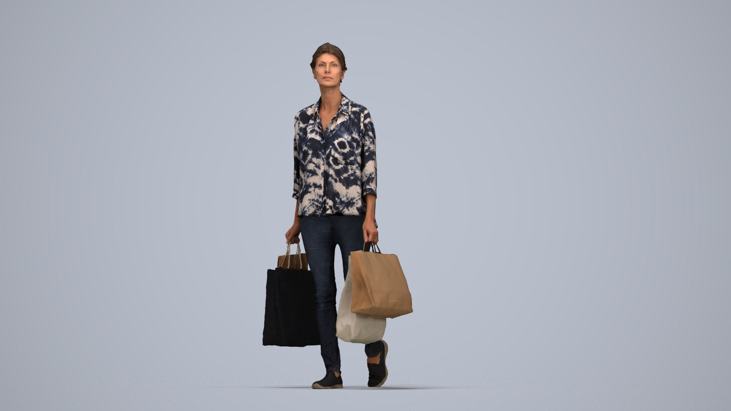 3D scanned woman shopping casual, photorealistic archviz people for Enscape and SketchUp, top-down view render