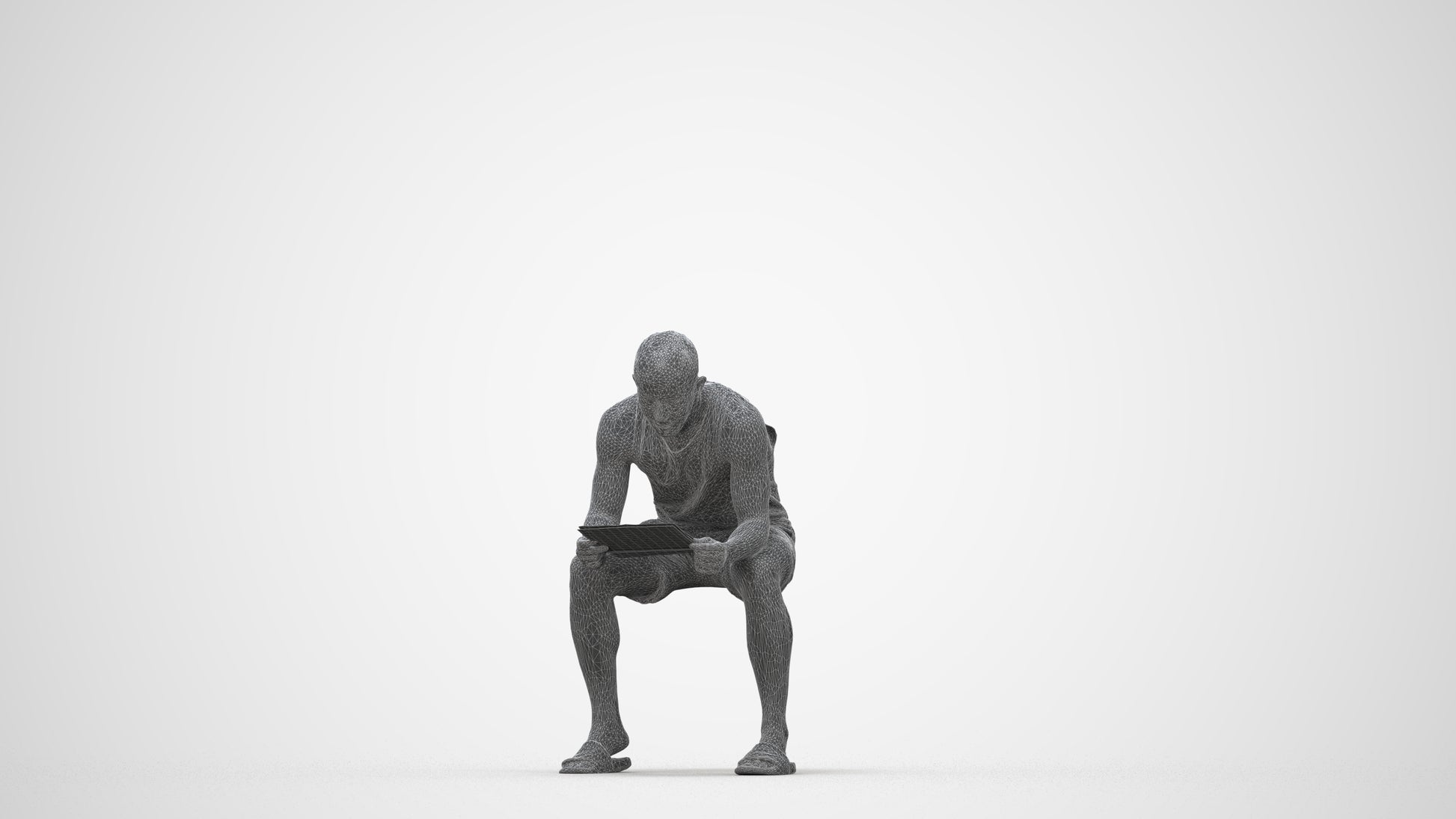 realistic 3D people man casual sitting, render-ready for V-Ray and Corona, FBX OBJ, wireframe back view