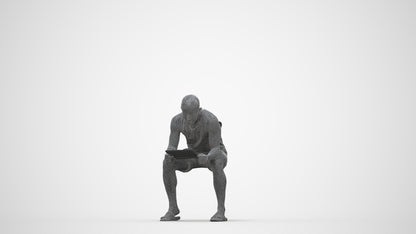 realistic 3D people man casual sitting, render-ready for V-Ray and Corona, FBX OBJ, wireframe back view