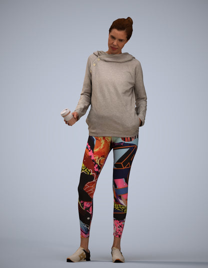 3D scanned woman standing sport, photorealistic archviz people for Enscape and SketchUp