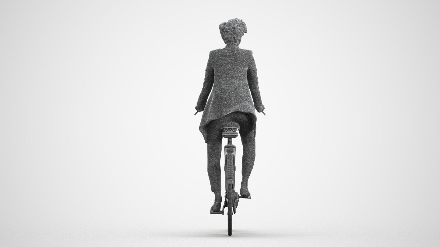 realistic 3D people woman business cycling, render-ready for V-Ray and Corona, FBX OBJ, wireframe front view