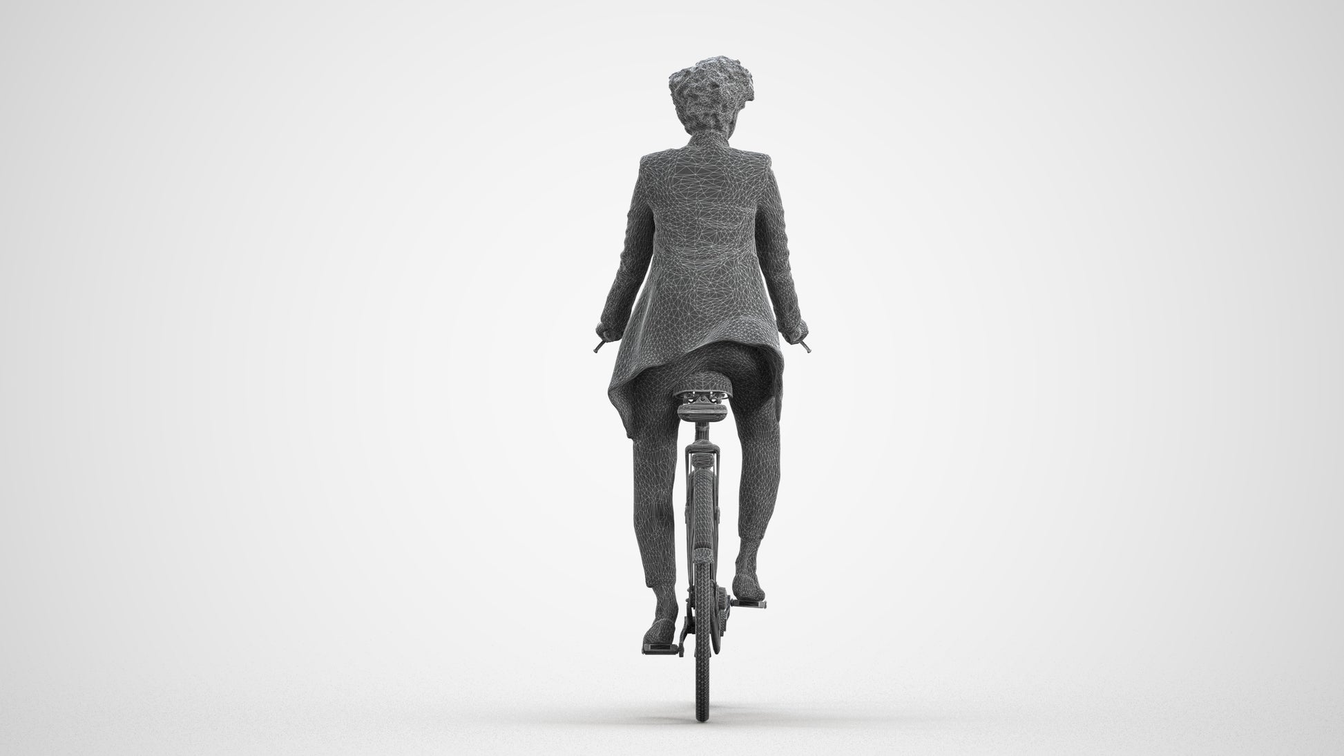 realistic 3D people woman business cycling, render-ready for V-Ray and Corona, FBX OBJ, wireframe front view
