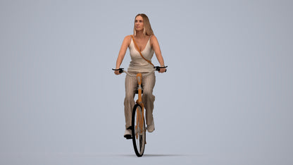realistic 3D people woman casual cycling, render-ready for V-Ray and Corona, FBX OBJ, top-down view render