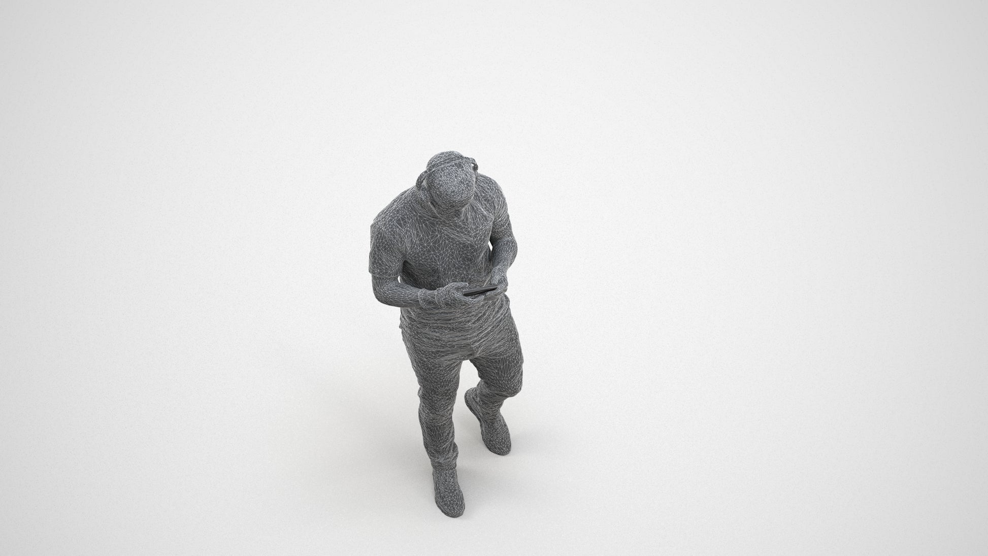 realistic 3D man casual standing, scanned archviz people for Blender and 3ds Max, wireframe three-quarter view