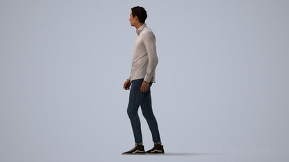 realistic 3D man casual walking, scanned archviz people for Blender and 3ds Max, three-quarter view render
