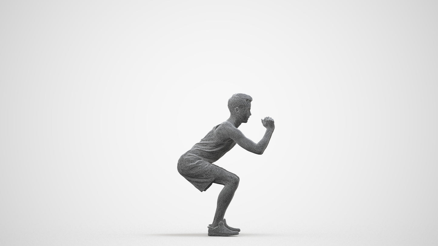 photogrammetry 3D man sport, realistic human model archviz FBX, wireframe side view