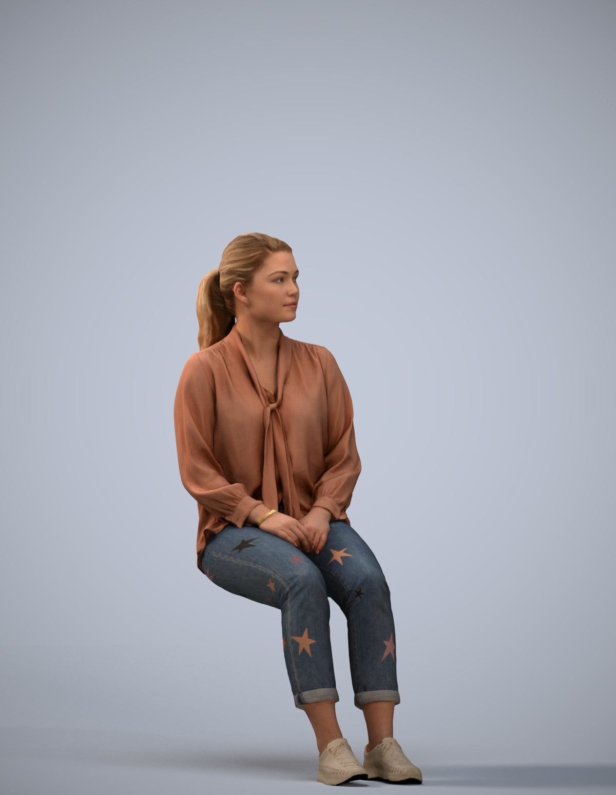 realistic 3D people woman casual sitting, render-ready for V-Ray and Corona, FBX OBJ