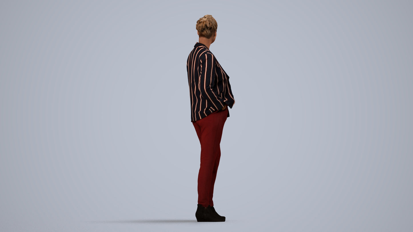 3D people model woman business standing, scanned human for 3ds Max rendering, side view render
