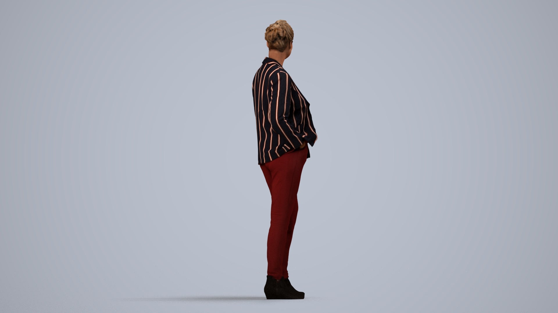 3D people model woman business standing, scanned human for 3ds Max rendering, side view render