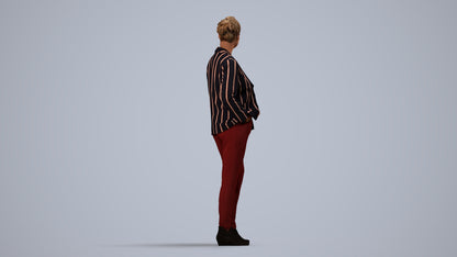 3D people model woman business standing, scanned human for 3ds Max rendering, side view render
