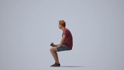 realistic 3D man casual sitting, scanned archviz people for Blender and 3ds Max, three-quarter view render