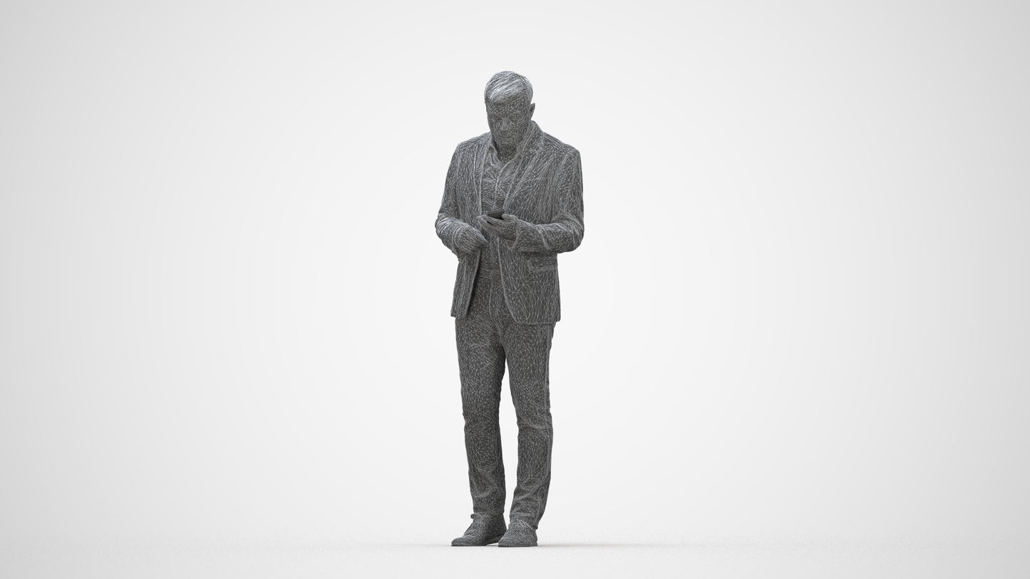 scanned 3D man business standing, photogrammetry people for Enscape and V-Ray, wireframe back view