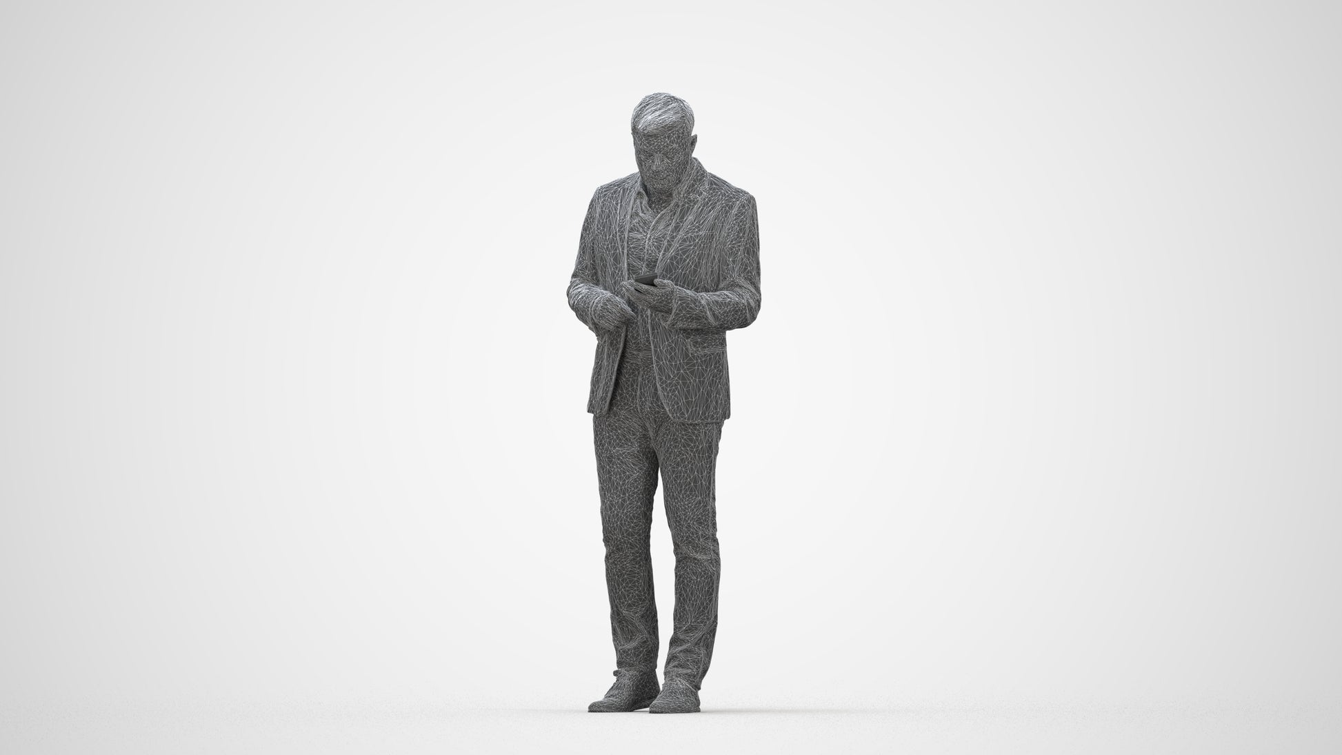 scanned 3D man business standing, photogrammetry people for Enscape and V-Ray, wireframe back view