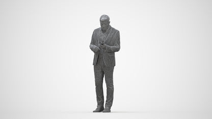 scanned 3D man business standing, photogrammetry people for Enscape and V-Ray, wireframe back view