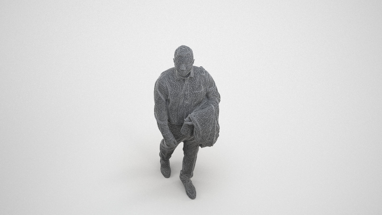 realistic 3D man business, scanned archviz people for Blender and 3ds Max, wireframe three-quarter view