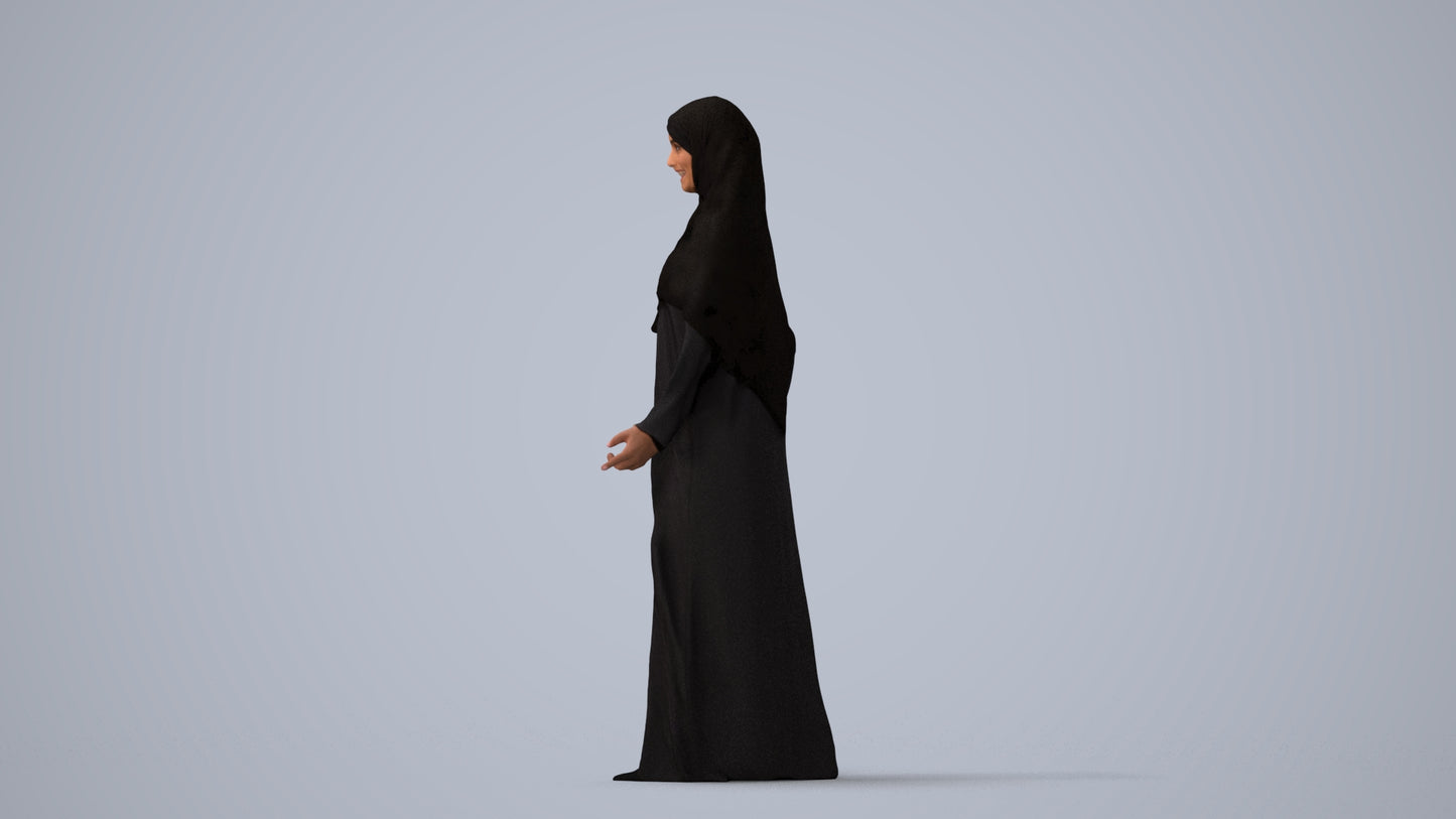 photogrammetry 3D woman standing, realistic human model archviz FBX, three-quarter view render