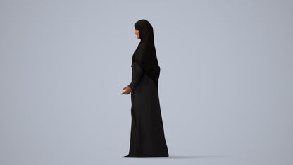 photogrammetry 3D woman standing, realistic human model archviz FBX, three-quarter view render