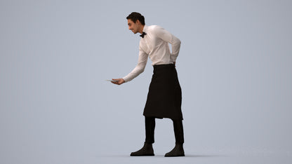 3D people model man hospitality, scanned human for 3ds Max rendering, three-quarter view render