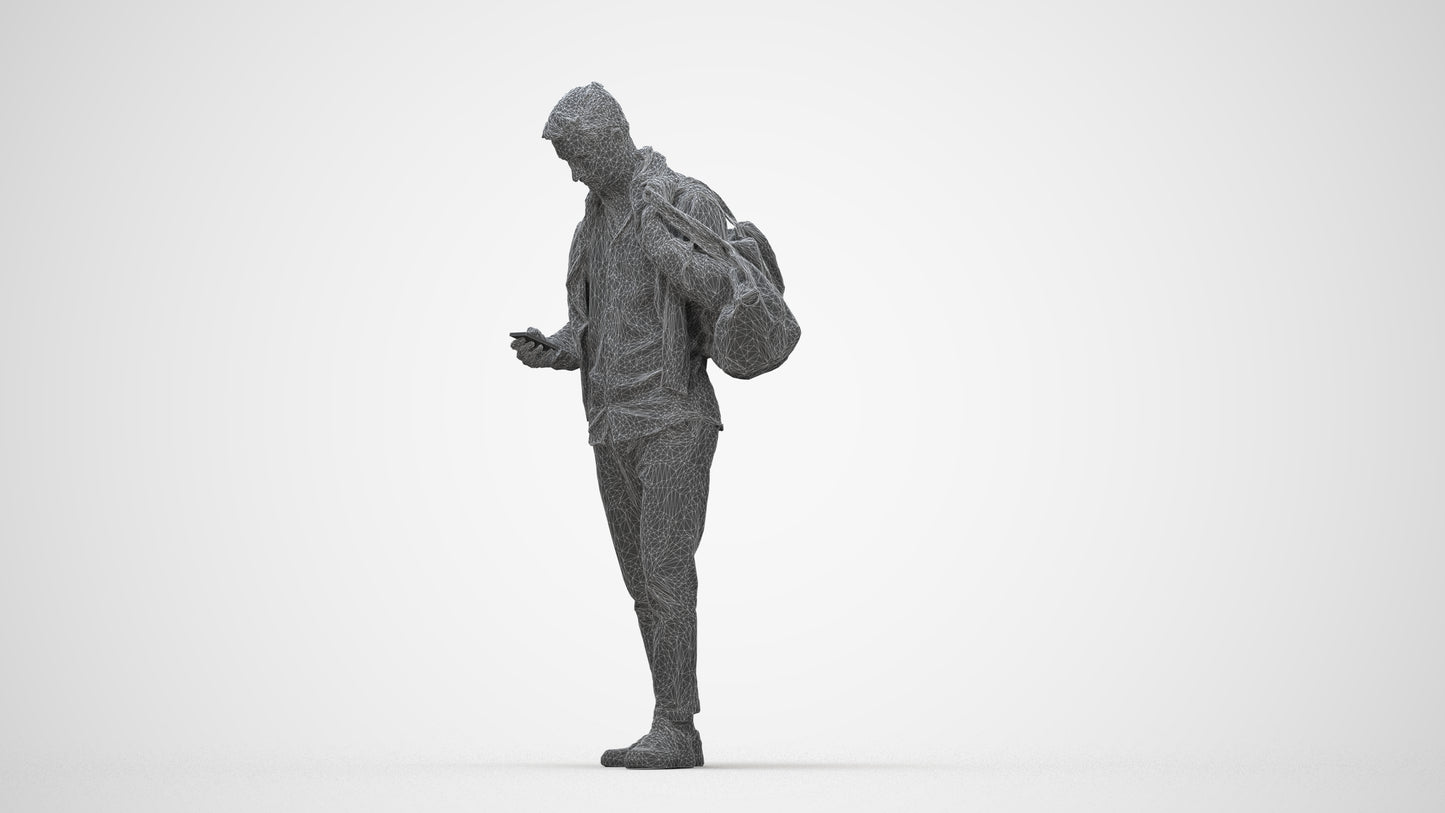 realistic 3D people man casual walking, render-ready for V-Ray and Corona, FBX OBJ, wireframe back view