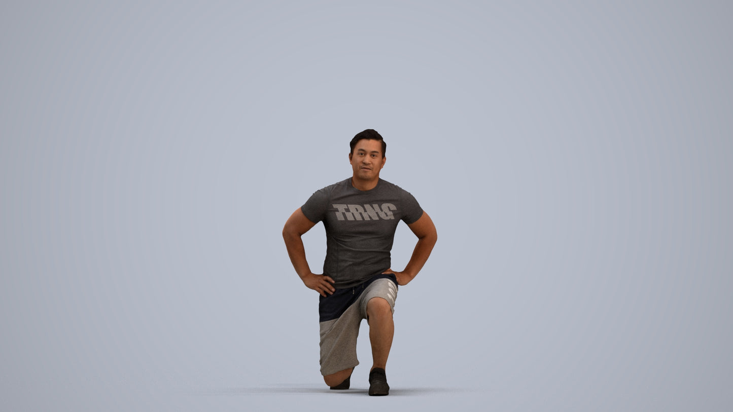 3D human model man sport, photogrammetry scanned person for archviz, standing pose render