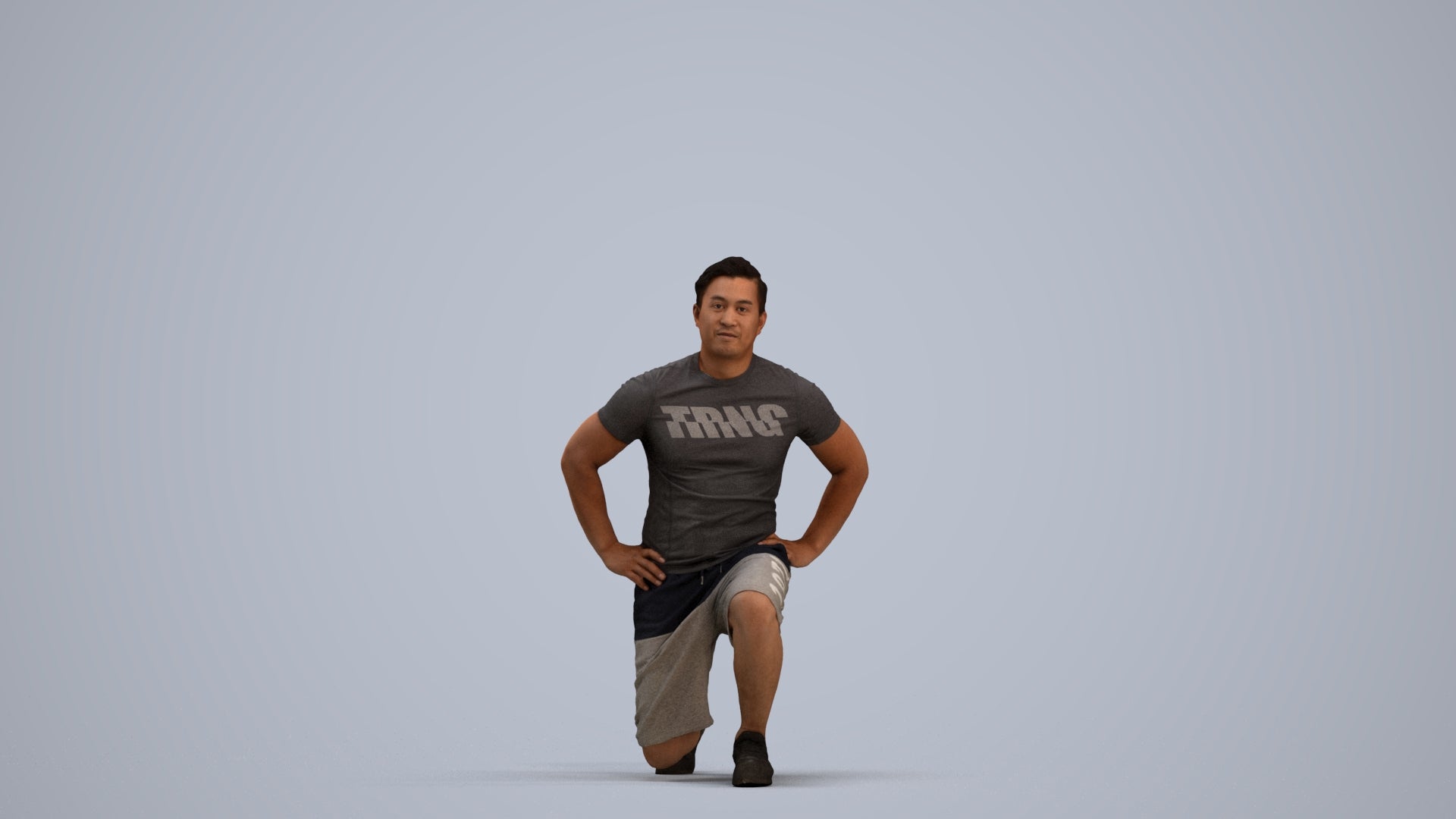 3D human model man sport, photogrammetry scanned person for archviz, standing pose render