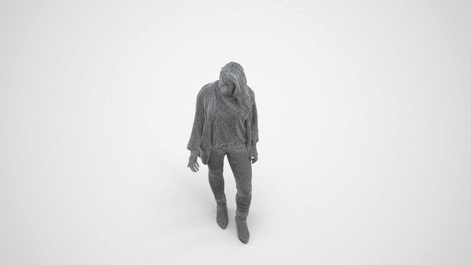 realistic 3D people woman casual standing, render-ready for V-Ray and Corona, FBX OBJ, wireframe three-quarter view
