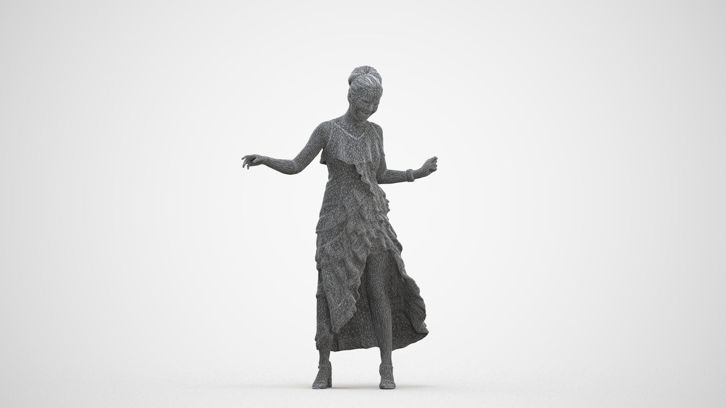 3D human model woman formal, photogrammetry scanned person for archviz, three-quarter front view render