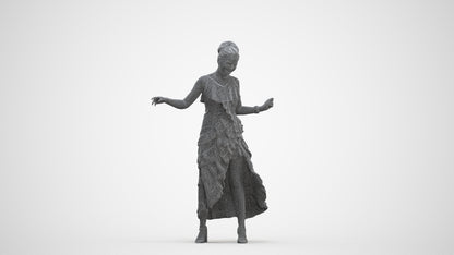 3D human model woman formal, photogrammetry scanned person for archviz, three-quarter front view render
